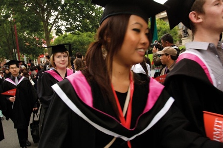 University graduates in caps and gowns