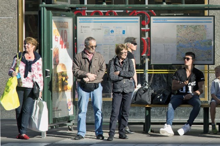 People waiting at bus stop