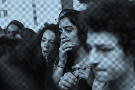 Group of shocked male and female students