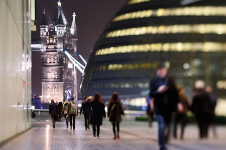 People walking next to Tower Bridge, London