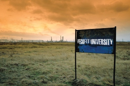 Beckett University sign in front of wasteland