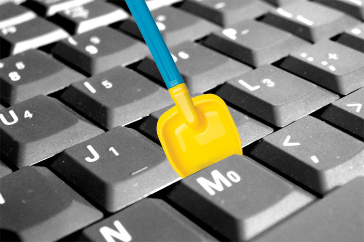 Child's spade stuck in keyboard