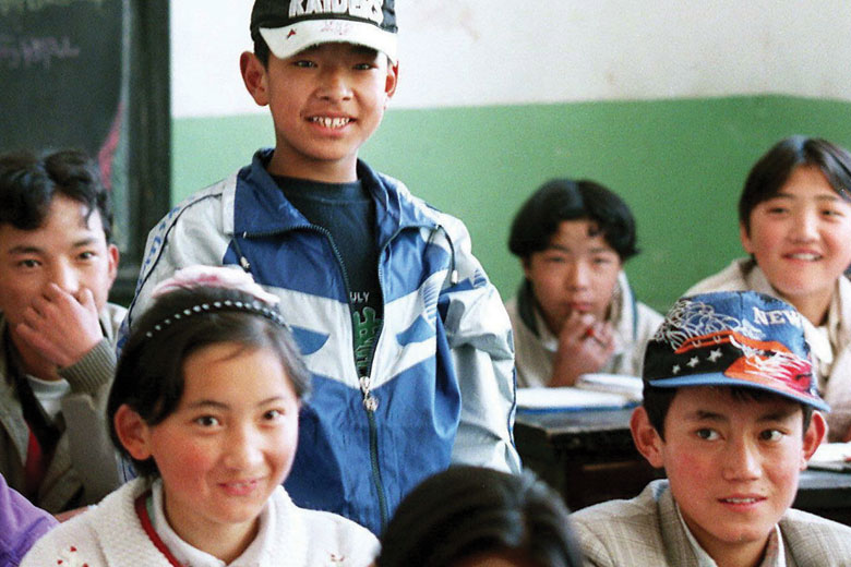 Chinese students studying in classroom