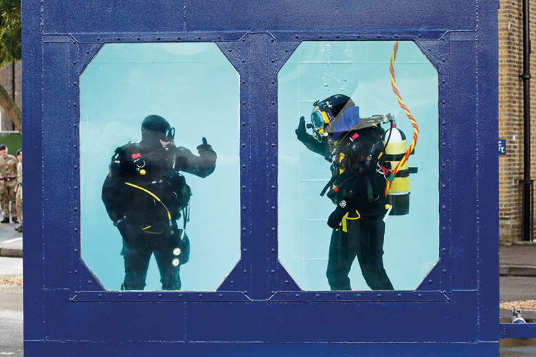 Corps of Royal Engineers divers training at Brompton Barracks