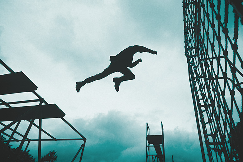 Jumping onto cargo net