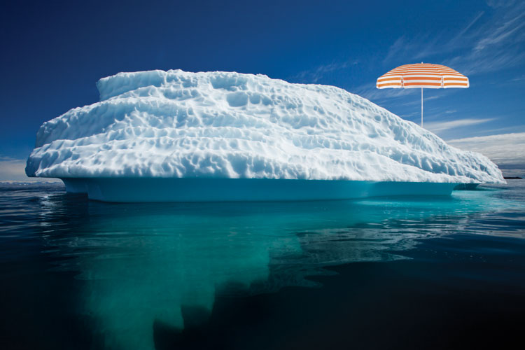 Parasol on iceberg, Disko Bay, Greenland