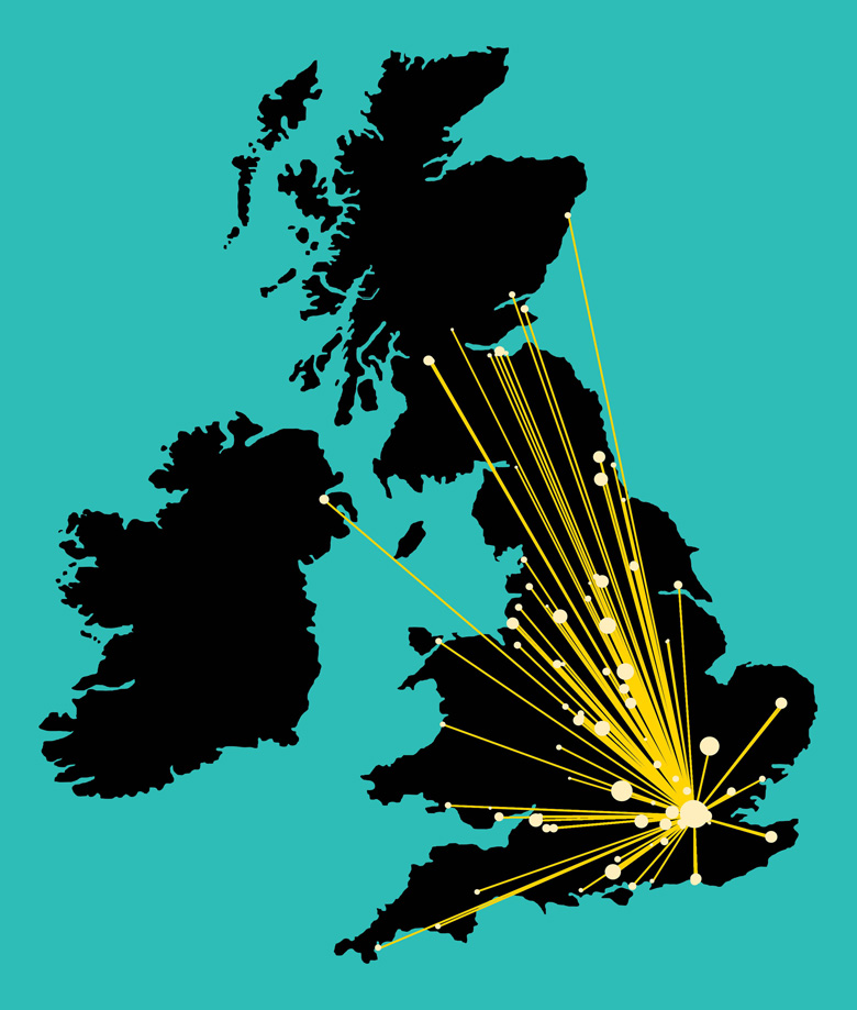 Cities mentioned in REF case studies: London