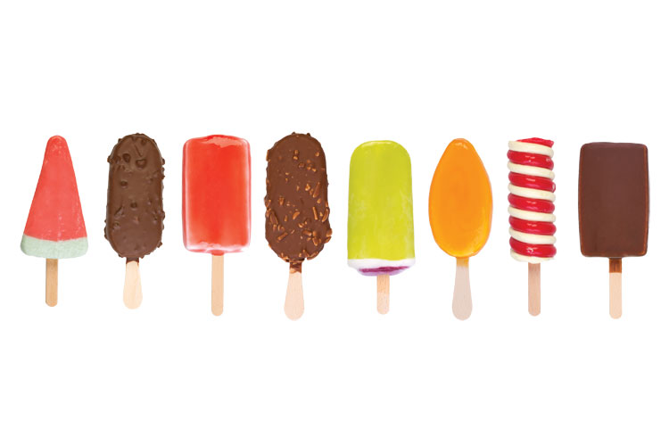 Row of eight ice lollies