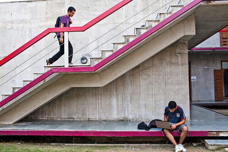 Two students on a campus in India