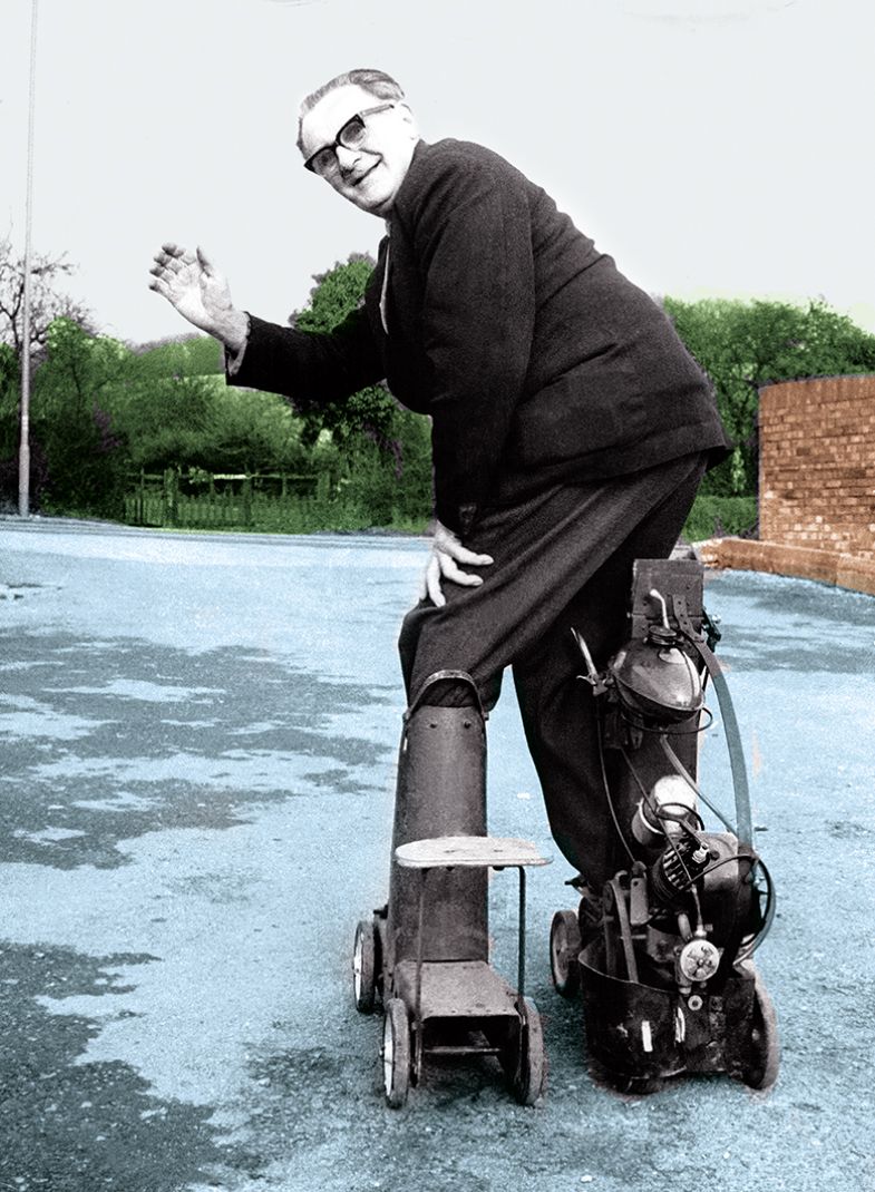 man with motorised skates