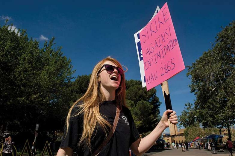 Protest at University of California against unfair labor practices in contract negotiations