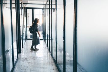 Business woman leaving office