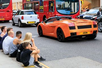 Orange Lamborghini in Sloane Street for Supercar Sunday, Knightsbridge, London