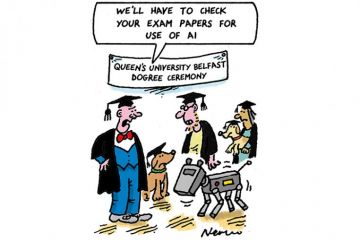 Cartoon about Queen’s University of Belfast ‘dog-torate’ ceremony