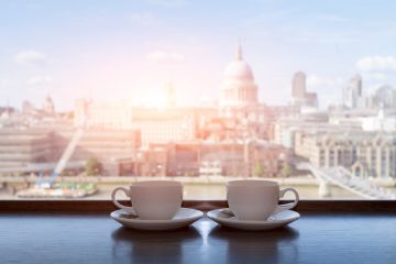 Coffee cups overlooking St Pauls, London