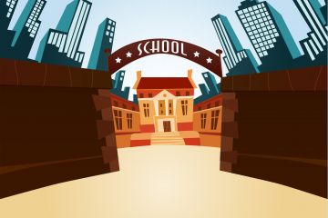 Illustration of school gates