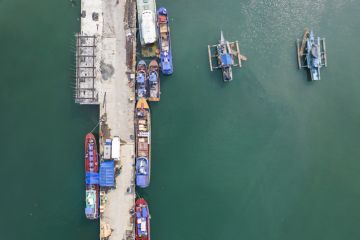 Aerial of the wharf and seaport of the town of Sual