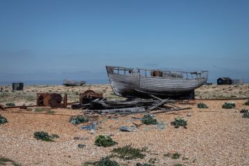 A wrecked boat on Dungeness beach