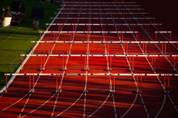 Hurdles on a running track