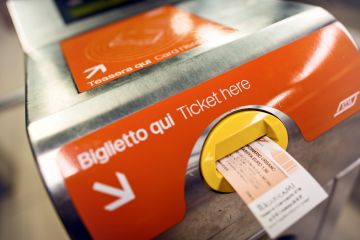 Subway card reader on the gate of underground station in the centre of Milan