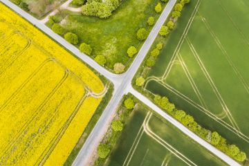 A rural crossroads from the air