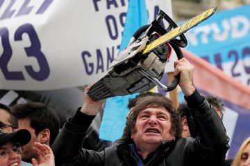 Javier Milei wields a chainsaw