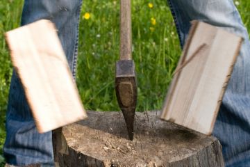 Person chopping wood with axe