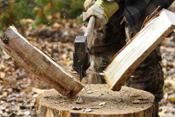 Splitting campfire wood