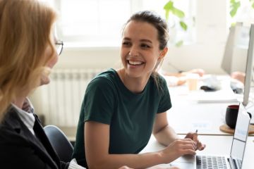 A woman advises a student