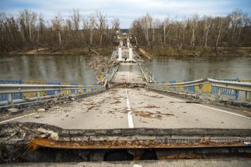 A destroyed bridge in Ukraine