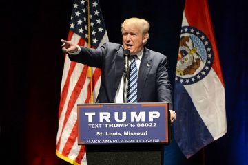 United States of America president-elect Donald Trump speaking at podium