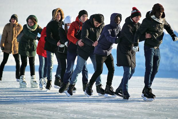 A group of ice skaters