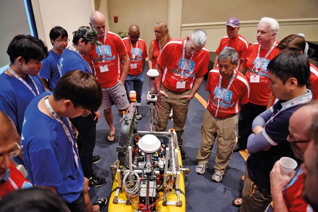 A University of Ulsan team have their efforts judged in a robotic boat competition in the US