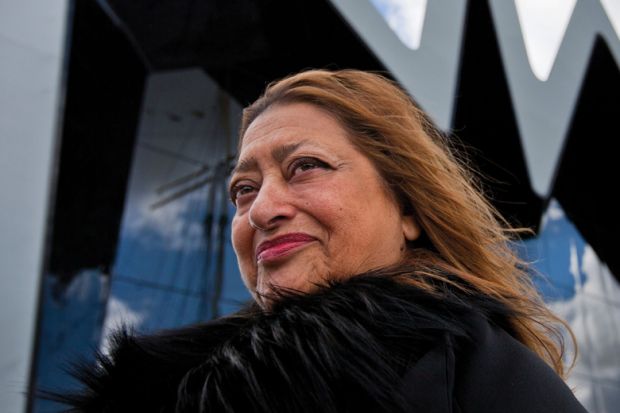 Architect Zaha Hadid outside The Riverside Museum, Glasgow