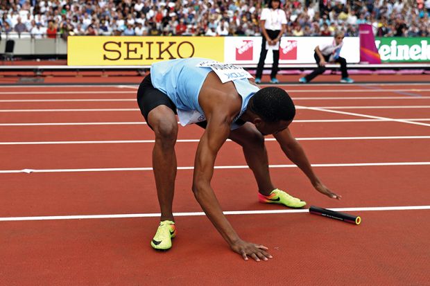 Relay runner with baton