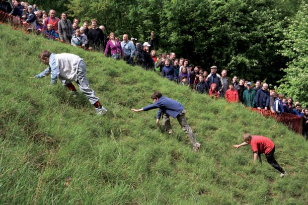 Boys taking part in uphill race, Brockworth, Gloucestershire