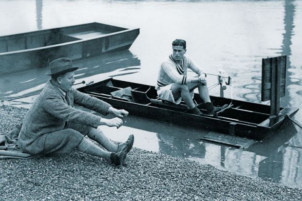 Canoeist being taught rowing seating position