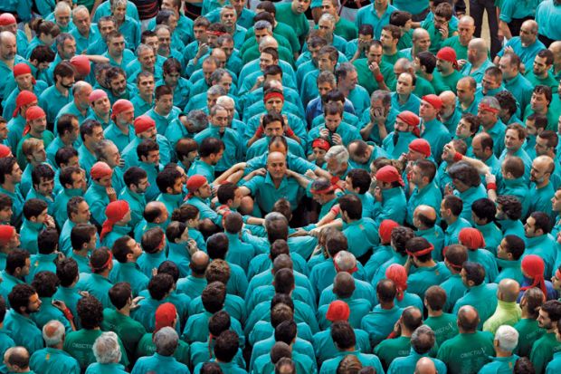 Castellers de Vilafranca form human tower, Tarragona, Spain