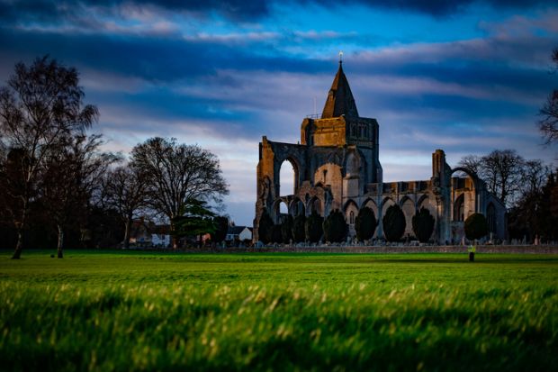 Crowland Abbey in  Lincolnshire, almost destroyed in dissolution, illustrating Ann Hughes’ review of ‘The Dissolution of the Monasteries:  A New History’ by James Clark