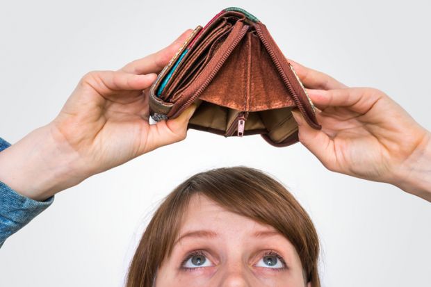 An empty purse, illustrating student hardship