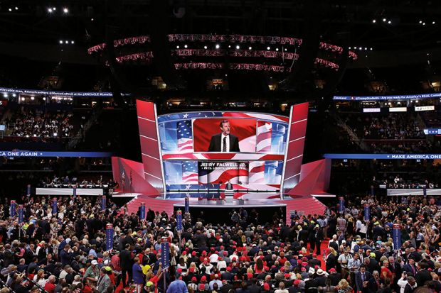 Liberty president Jerry Falwell Jr “has aligned with Trump as tightly as any public figure in America has”