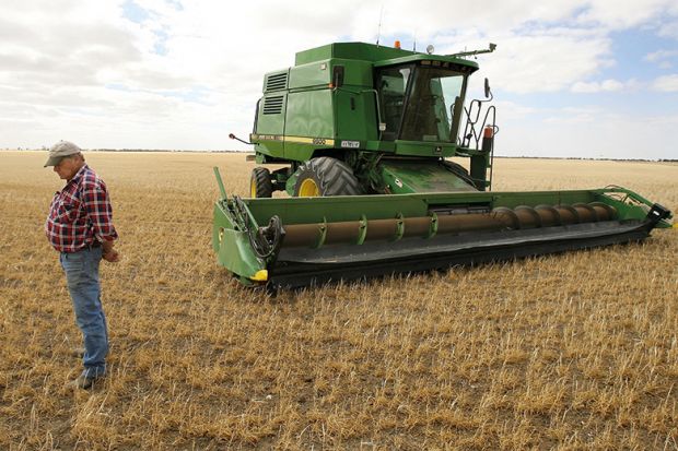 Farmer and machine in field