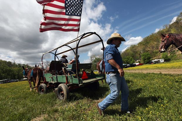 Wagon with stars and stripes flag. USA.