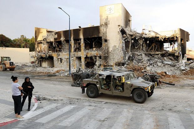 a police station in Sderot, destroyed by a gun battle between Israeli trooops and the militant group Hamas