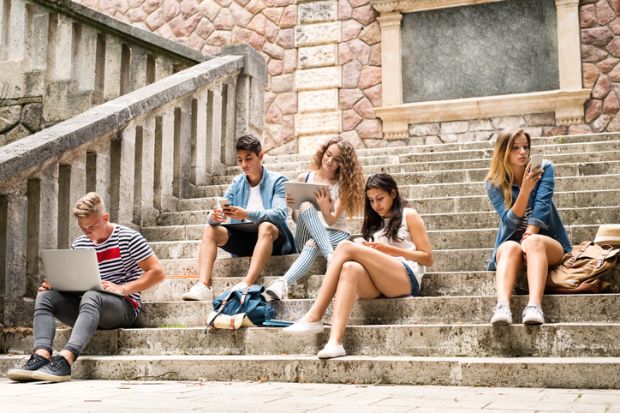 Group of students study at a summer school