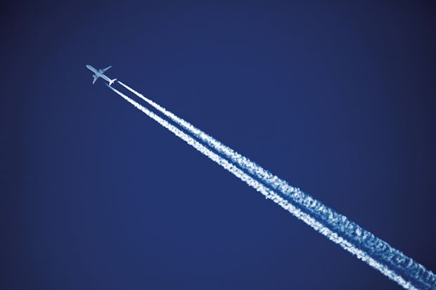 jet with contrails