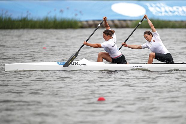 Two women kayaking