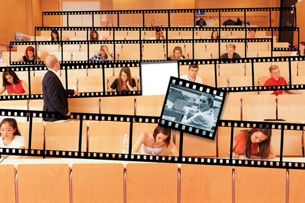 Lecture theatre depicted as film strip