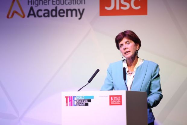 Louise Richardson speaks at the Times Higher Education World Academic Summit, held at King's College London