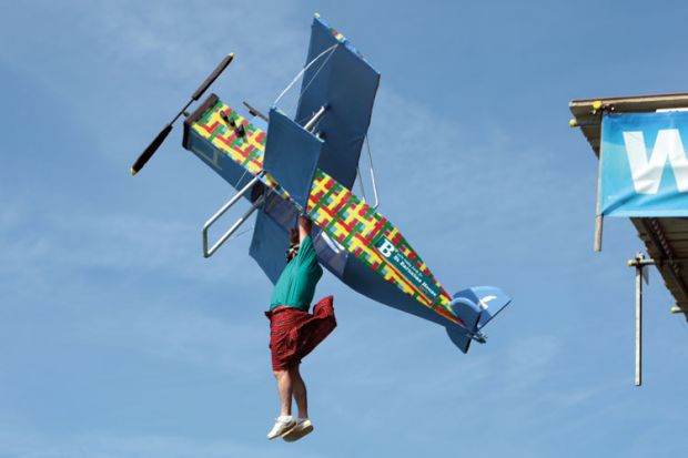 Man competing in Annual Birdman of Worthing competition, 2009